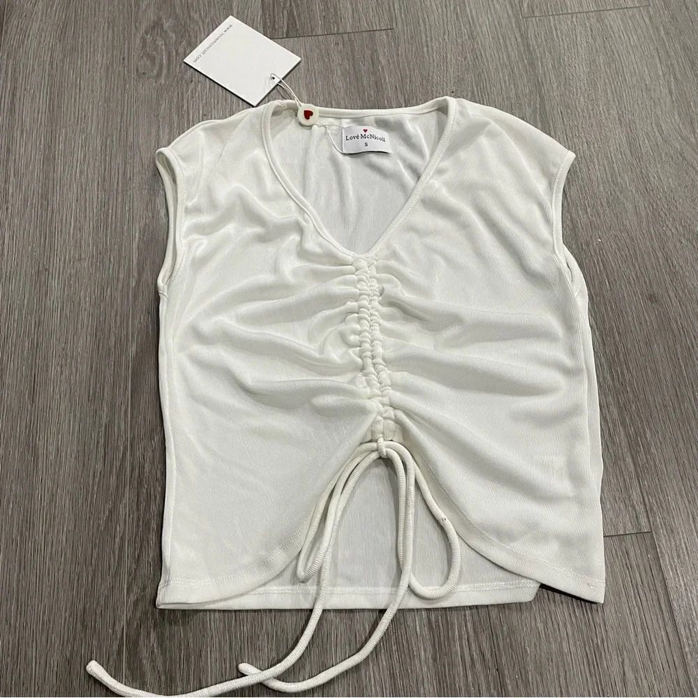 Love mcnicoll white scrunch v neck crop top white small